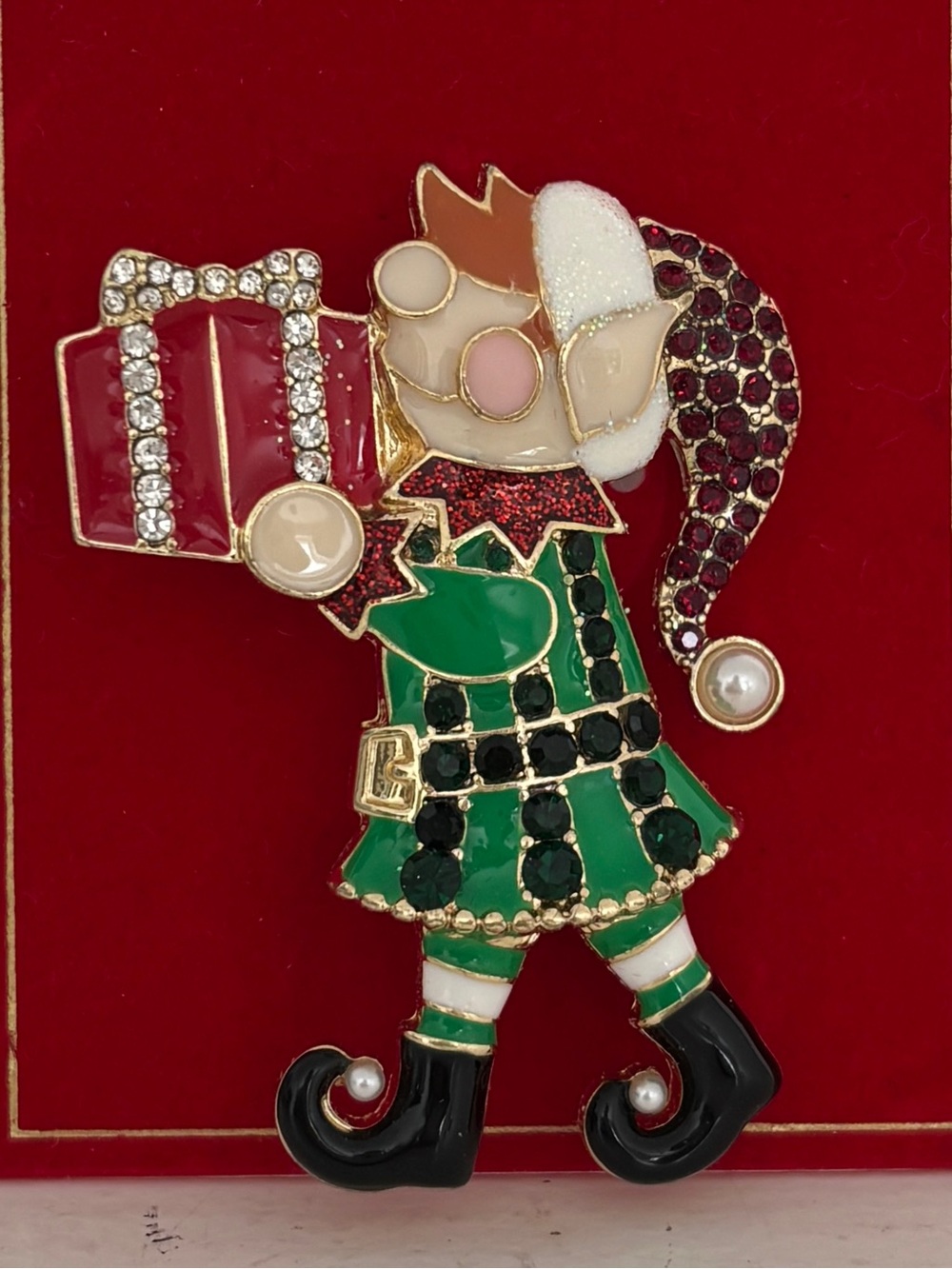 Christmas Brooch Santa Elf Pin by Holiday Lane